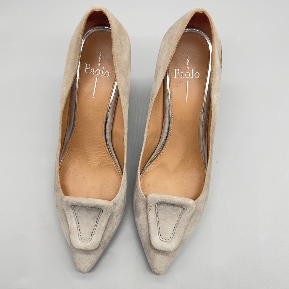 Linea Paolo Suede Heels Beige Pointed Toe Pumps Size 8.5 Made in Italy